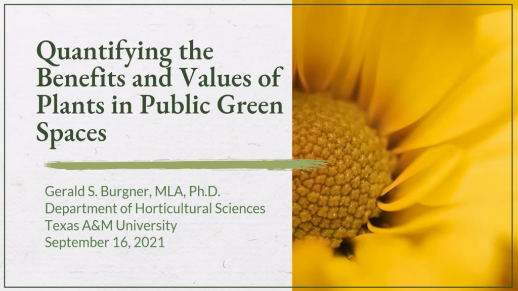 Quantifying the Benefits and Values of Plants in Public Green Spaces